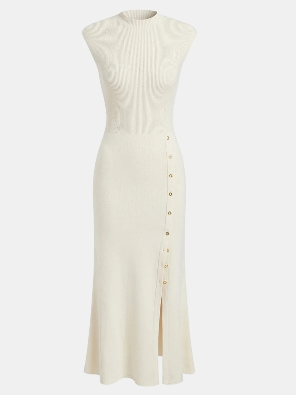 Commense Sleeveless Cream Knit Button-Accent Maxi Dress Size Medium